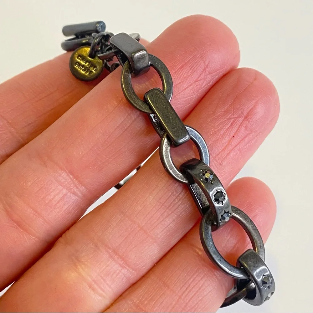 Marlyn Schiff Gunmetal Rhinestone Chain Link Bracelet Toggle‎ Clasp
